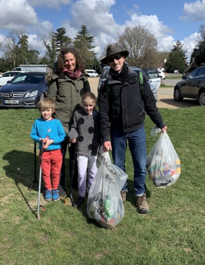 Litter pickers with bags of litter